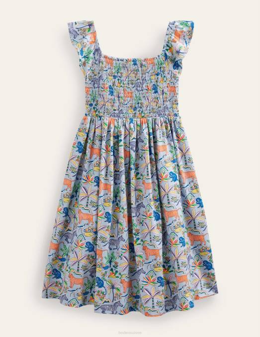 Boden vêtements jardin tropical bleu surf bébé robe midi froncée en jersey LB2X371