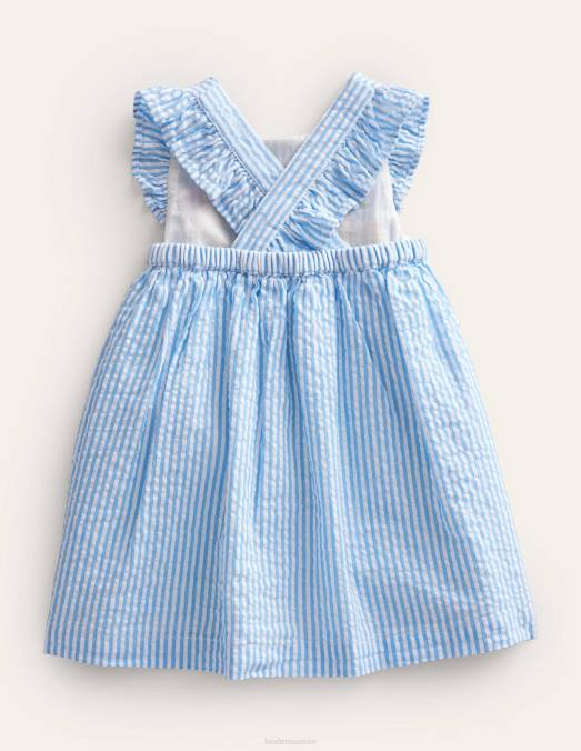 Boden vêtements lapin à coutil ivoire/bleu bébé robe pinnie tissée LB2X3474
