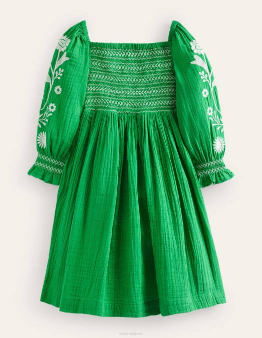 Boden vêtements marguerites vertes de l'école bébé robe tissée à corsage smocké LB2X346