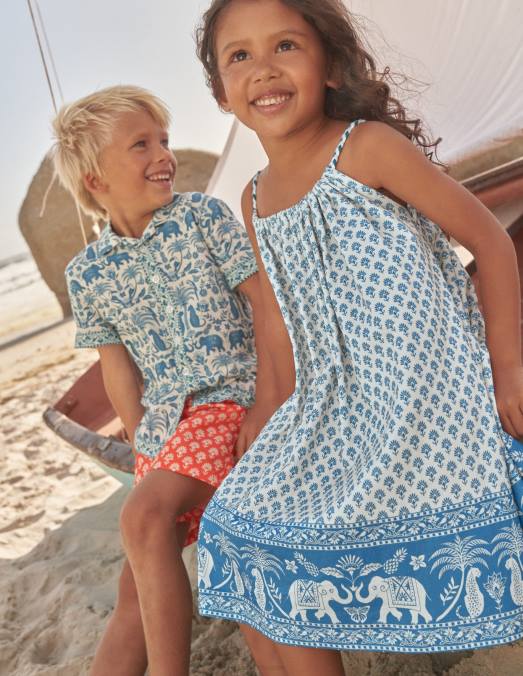 Boden vêtements ourlet goa bleu île bébé robe à bretelles en jersey tressé LB2X369