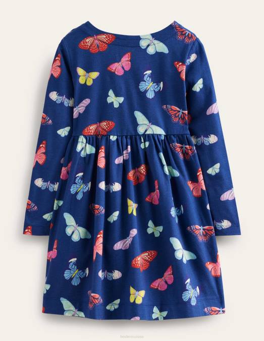 Boden vêtements papillons de la marine universitaire bébé robe en jersey amusante à manches longues LB2X351