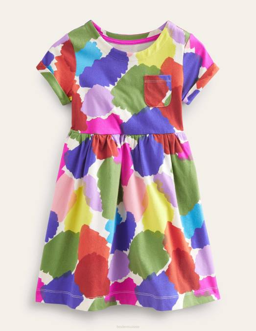 Boden vêtements patch de peinture multiple bébé robe en jersey amusante à manches courtes LB2X350