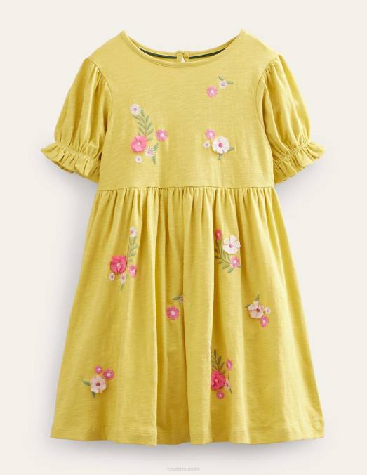 Boden vêtements renoncule jaune bébé robe en jersey brodée LB2X343