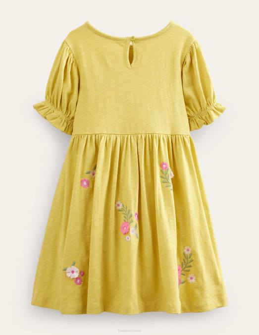 Boden vêtements renoncule jaune bébé robe en jersey brodée LB2X343