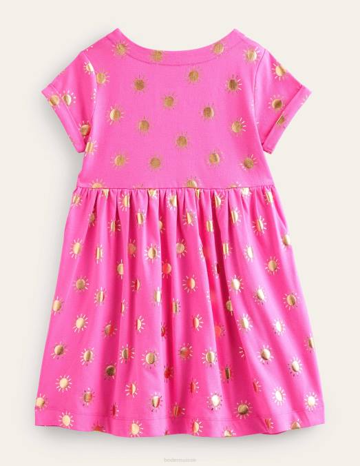 Boden vêtements soleils chatouillés rose/or bébé robe en jersey amusante à manches courtes LB2X376