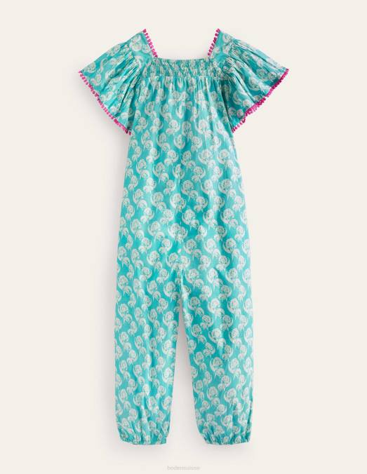 Boden vêtements timbre floral bleu delphinium bébé combinaison décontractée en popeline de coton LB2X356