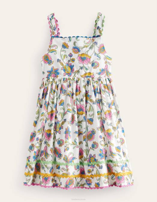 Boden vêtements vigne d'été en fleur de prunier bébé robe en coton à nœud au dos LB2X358