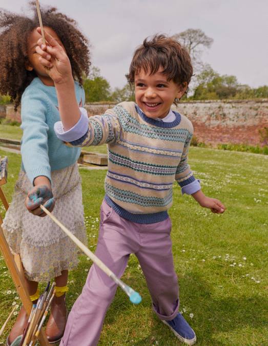 Boden vêtements doux à rayures multiples bébé pull ras du cou à rayures Fair Isle LB2X535