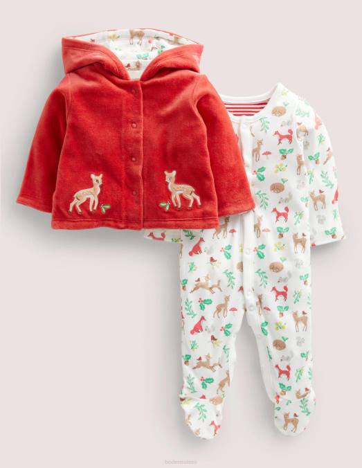 Boden vêtements forêt festive ivoire bébé ensemble pyjama LB2X3309
