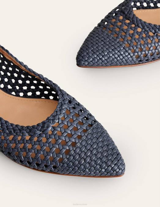 Boden chaussure cuir tressé bleu caporal femmes chaussures plates pointues à bride cheville LB2X2297