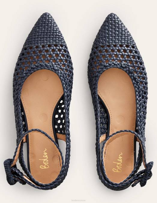 Boden chaussure cuir tressé bleu caporal femmes chaussures plates pointues à bride cheville LB2X2297