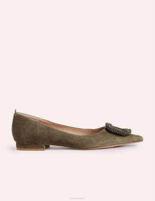 Boden chaussure daim olive foncé femmes ballerines pointues LB2X2376