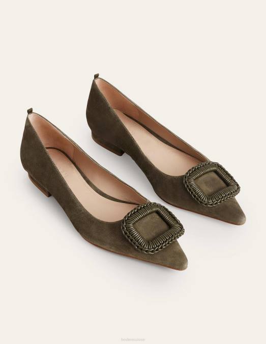 Boden chaussure daim olive foncé femmes ballerines pointues LB2X2376