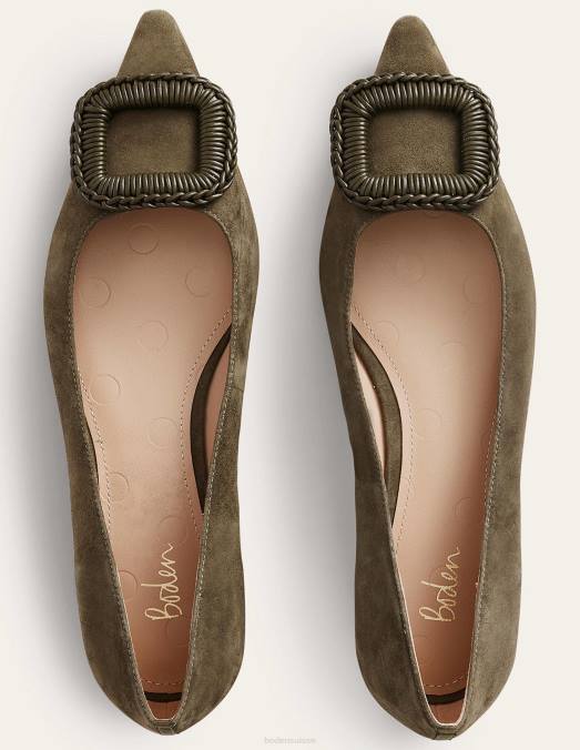 Boden chaussure daim olive foncé femmes ballerines pointues LB2X2376
