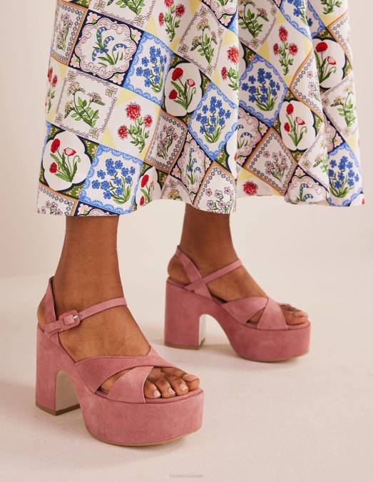 Boden chaussure daim blush femmes chaussures compensées à brides croisées LB2X726