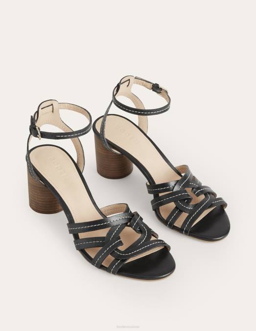 Boden chaussure Cuir noir femmes sandales à talons à brides multiples LB2X2331