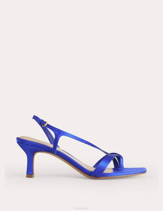 Boden chaussure bleu brillant femmes sandales à talons bas en satin LB2X702