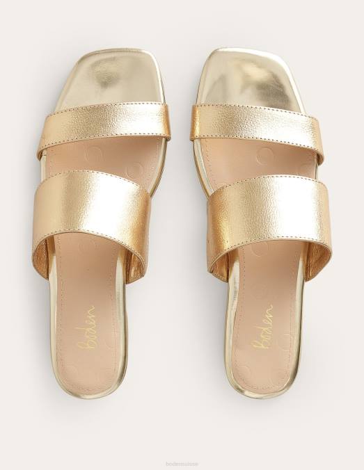 Boden chaussure cuir foulonné métallisé doré femmes sandales à deux brides LB2X2291