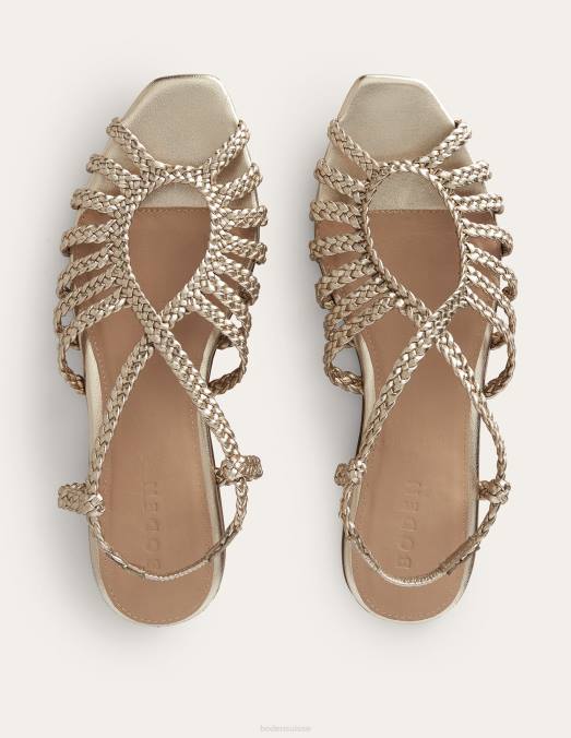 Boden chaussure or femmes sandales plates tressées à brides multiples LB2X688