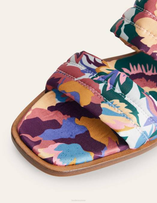 Boden chaussure rose multicolore et abstraite femmes sandales à enfiler en satin imprimé LB2X2356