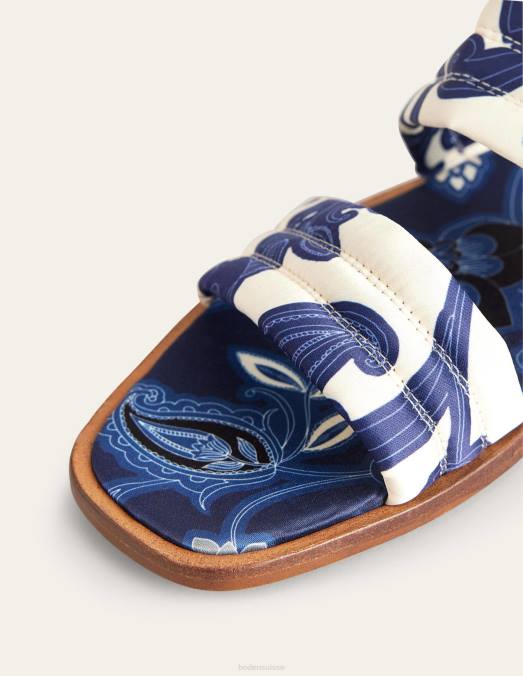 Boden chaussure ruban bleu et tourbillon cachemire femmes sandales à enfiler en satin imprimé LB2X2335