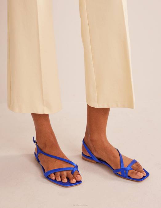 Boden chaussure satin bleu vif femmes sandales plates en satin à brides d'orteil LB2X695
