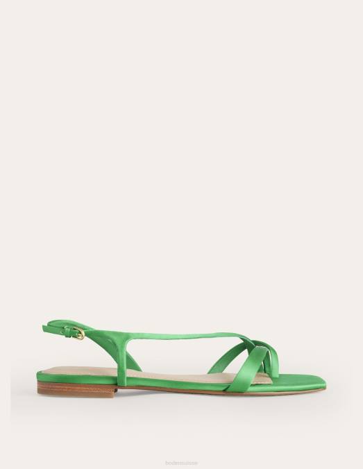 Boden chaussure satin vert vif femmes sandales plates en satin à brides d'orteil LB2X699