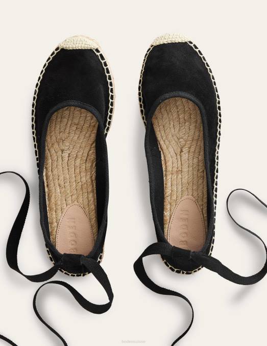 Boden chaussure Suède noir femmes espadrilles à nouer à la cheville LB2X2374