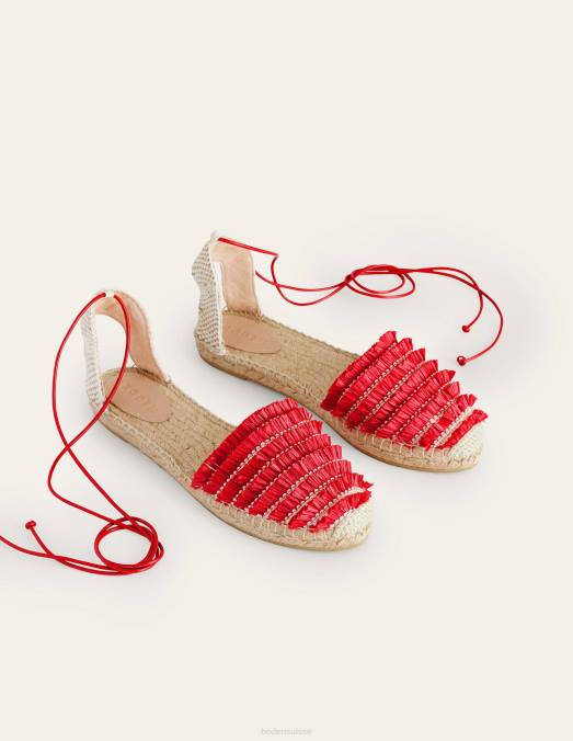Boden chaussure rouge vermillon femmes espadrilles plates à franges LB2X719
