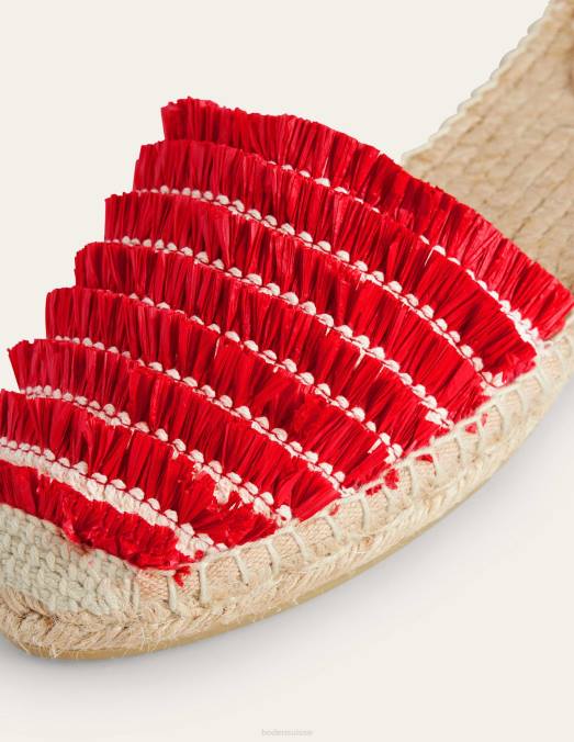 Boden chaussure rouge vermillon femmes espadrilles plates à franges LB2X719