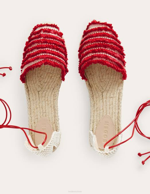 Boden chaussure rouge vermillon femmes espadrilles plates à franges LB2X719