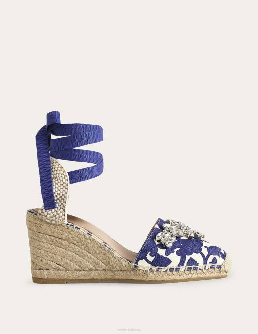 Boden chaussure ruban bleu et tourbillon cachemire femmes espadrilles compensées à ornements LB2X2313