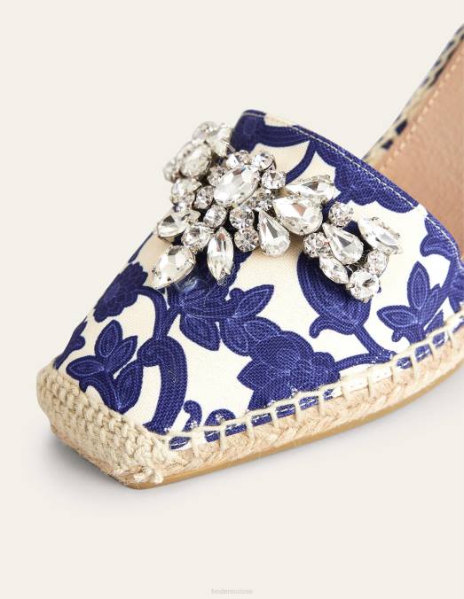Boden chaussure ruban bleu et tourbillon cachemire femmes espadrilles compensées à ornements LB2X2313