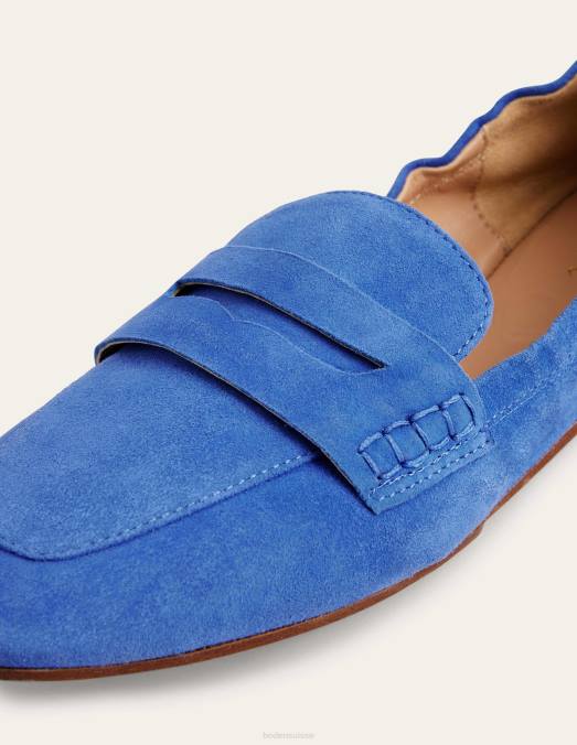 Boden chaussure cuir grainé bleu azur femmes mocassins à semelle souple LB2X2373