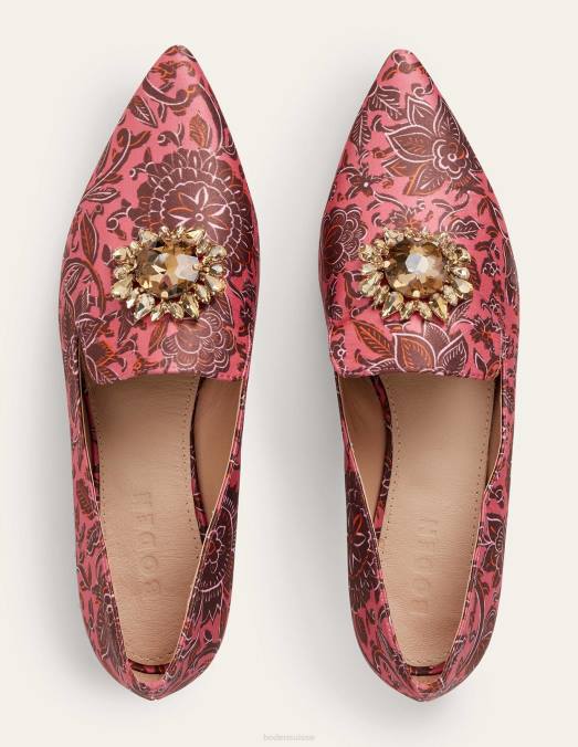Boden chaussure tapisserie florale rose fanée femmes mocassins imprimés à ornements LB2X2334