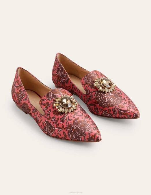 Boden chaussure tapisserie florale rose fanée femmes mocassins imprimés à ornements LB2X2334