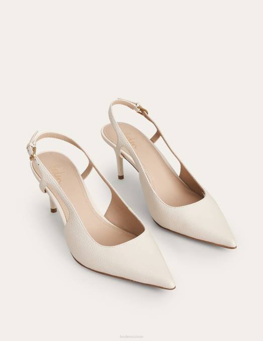 Boden chaussure cuir foulonné blanc cassé femmes talons à bride arrière découpés LB2X723
