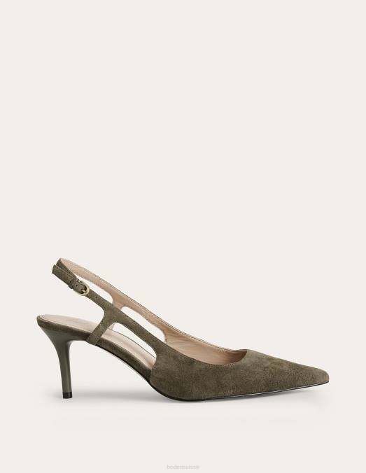 Boden chaussure daim olive foncé femmes talons à bride arrière découpés LB2X2603