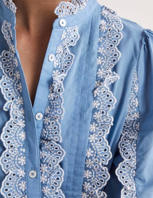 Boden vêtements Bleu Riviera femmes blouse brodée à manches volantées LB2X1889