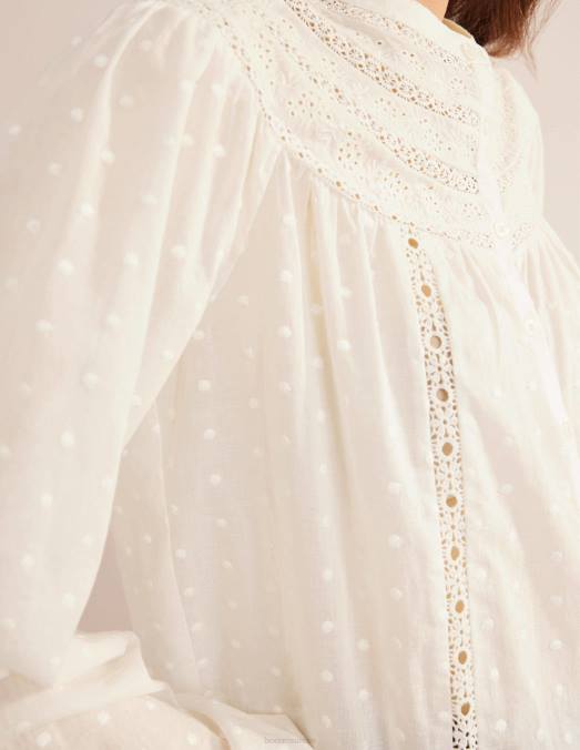 Boden vêtements Ivoire femmes blouse à bordure en broderie LB2X1548