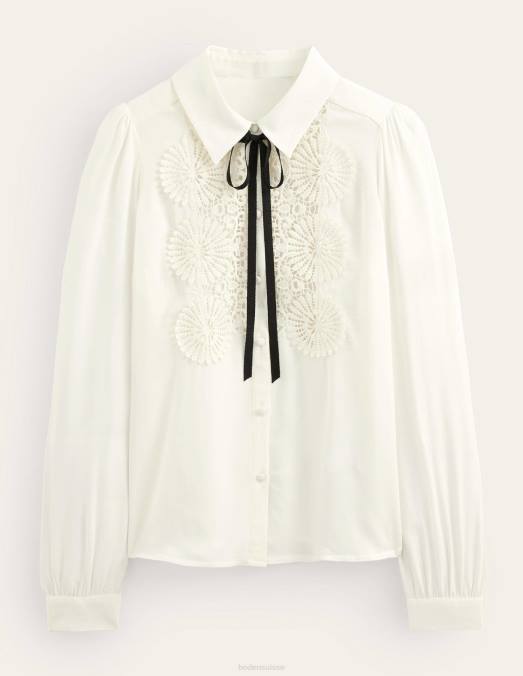 Boden vêtements Ivoire femmes blouse à plastron en dentelle LB2X2508