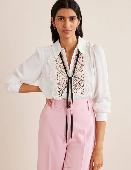Boden vêtements Ivoire femmes blouse à plastron en dentelle LB2X2508
