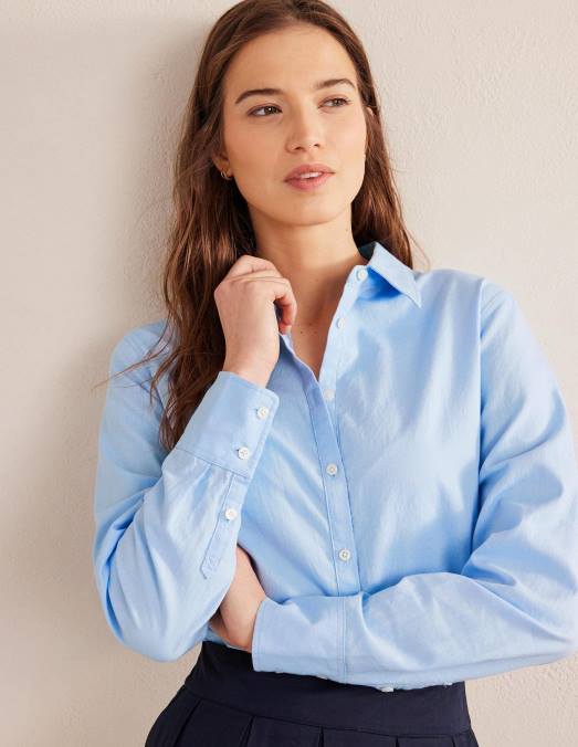 Boden vêtements Oxford bleu femmes nouvelle chemise décontractée en coton LB2X1381