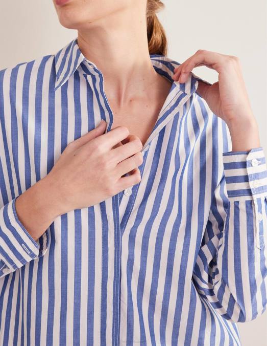 Boden vêtements bande de cobalt femmes chemise oversize en coton LB2X1084