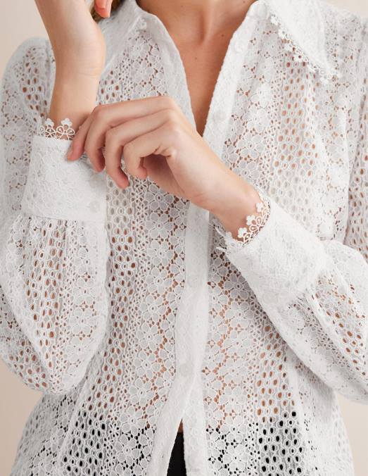Boden vêtements blanc femmes chemise ajustée en dentelle LB2X1816