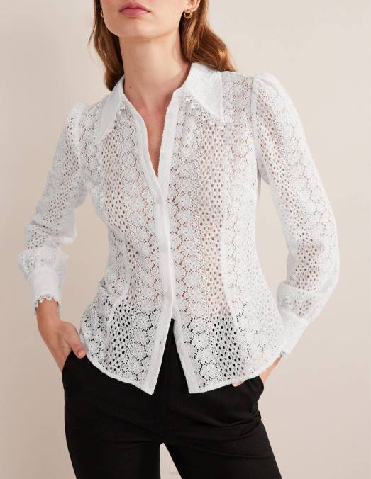 Boden vêtements blanc femmes chemise ajustée en dentelle LB2X1816