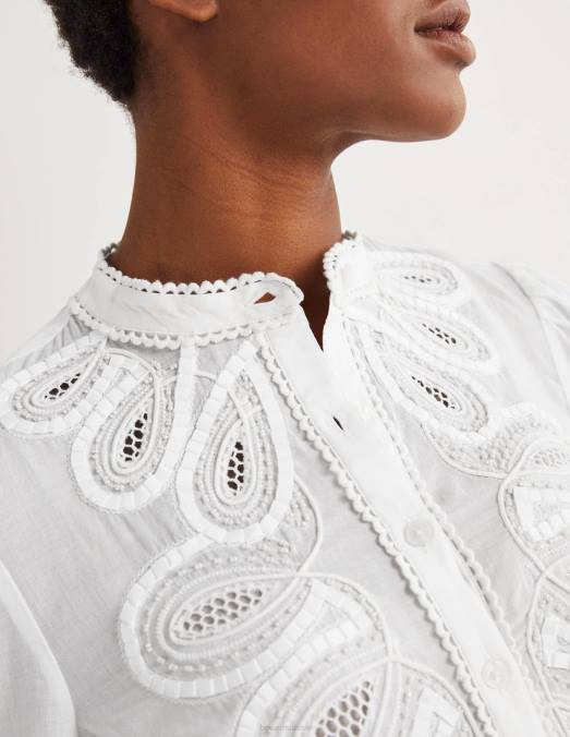 Boden vêtements blanc femmes chemise brodée LB2X1782