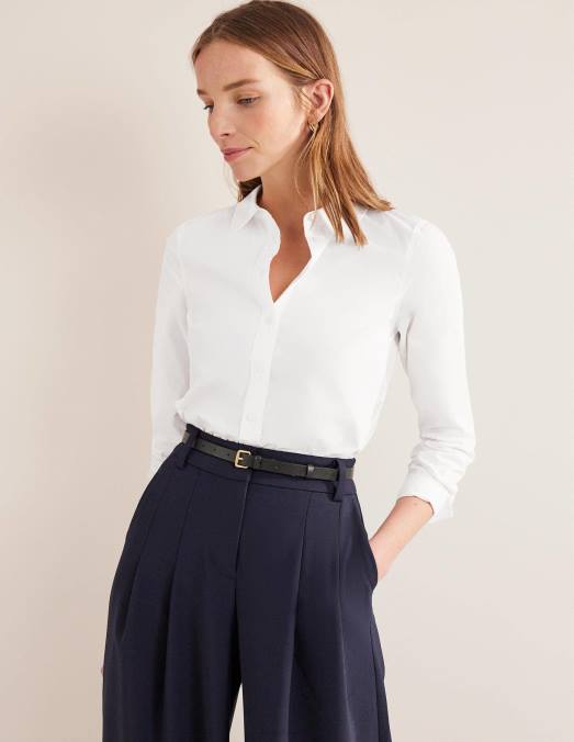 Boden vêtements blanc femmes chemise droite en coton LB2X993