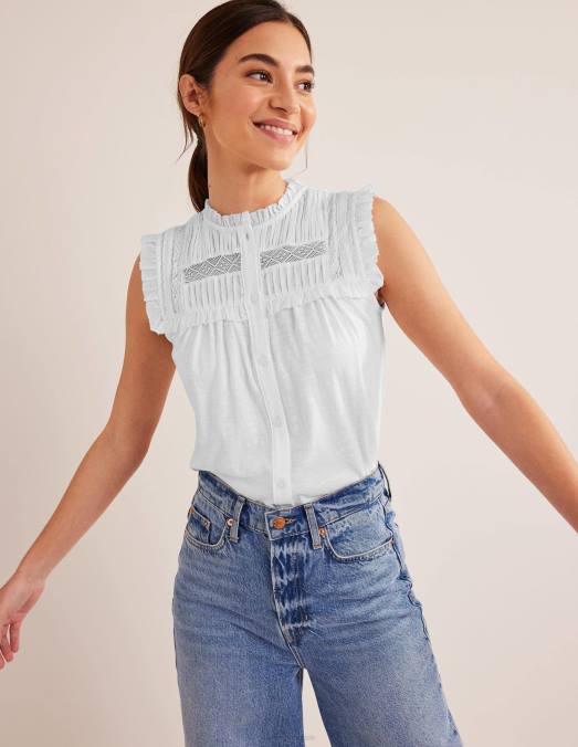 Boden vêtements blanc femmes chemise en jersey à détail d'empiècement LB2X1094
