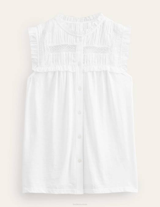 Boden vêtements blanc femmes chemise en jersey à détail d'empiècement LB2X1094